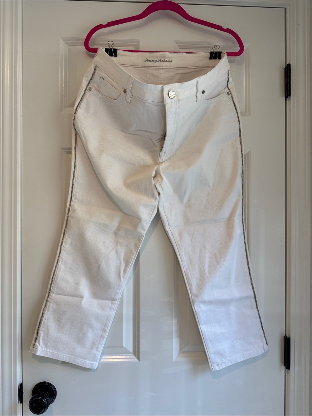 Tommy Bahama White Straight-Leg Jeans with Side Trim